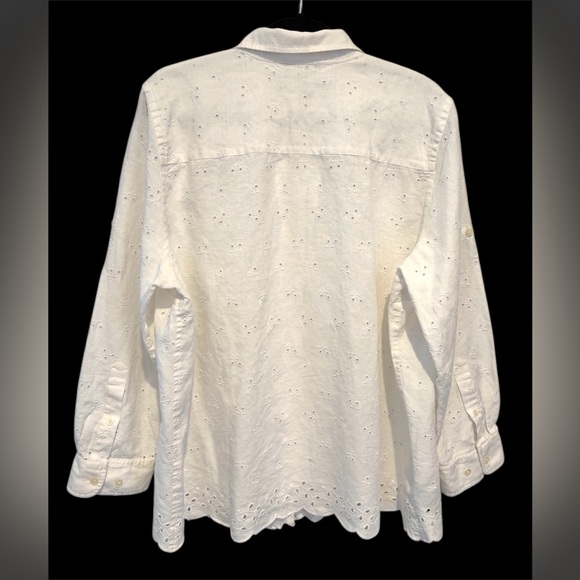 Lauren Ralph Lauren 100% Linen White Eyelet Top Shirt Scalloped Womens Plus 2X - Picture 10 of 12
